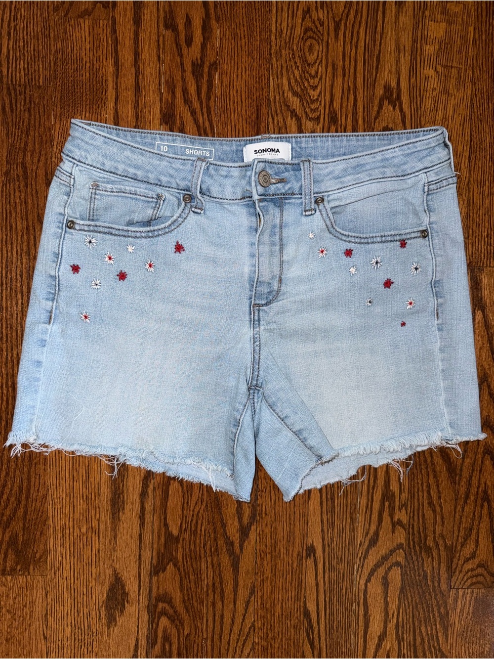 Sonoma Light Blue Embroidered Denim Shorts with Frayed Hem